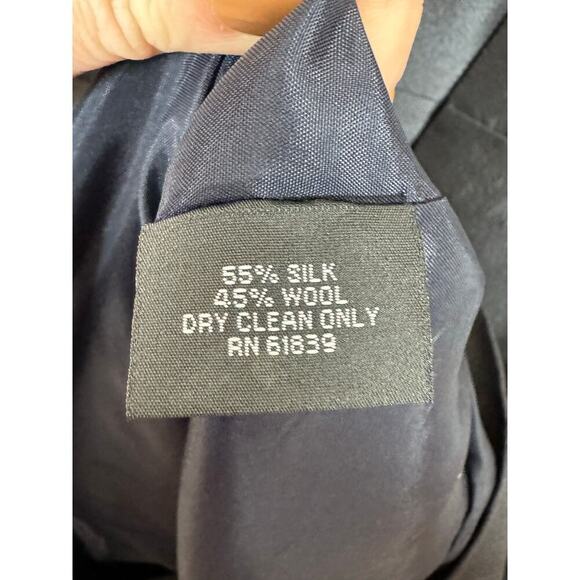 Teri Jon by Rickie Freeman Short Fit & Flare Navy Dress Formal Silk Wool Wedding - Picture 9 of 12